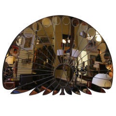 Retro Large Faceted Mirror Depicting a Peacock.