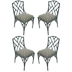 Set of Four Cast Aluminum Faux Bamboo Dining Chairs