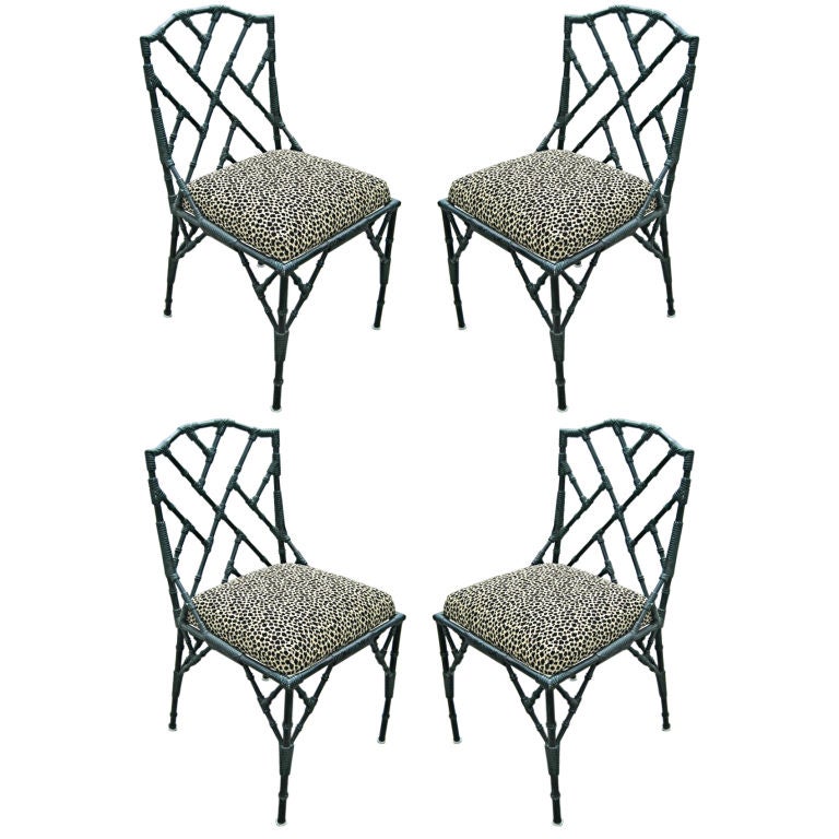 Set of Four Cast Aluminum Faux Bamboo Dining Chairs