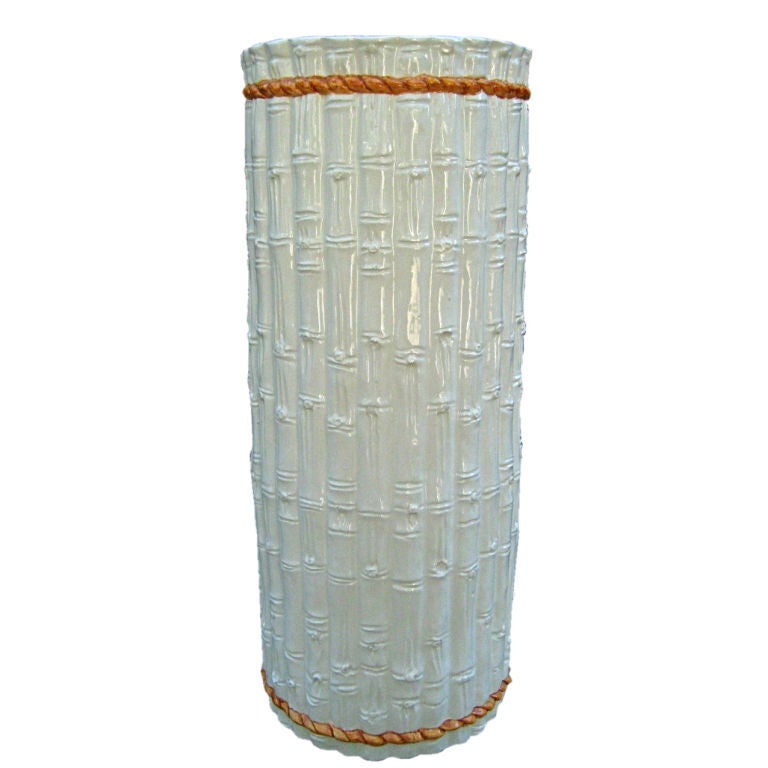 Italian Porcelain Faux Bamboo Umbrella Stand