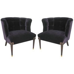 Pair of Aubergine Velvet Slipper chairs