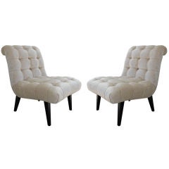 Vintage Pair of Tufted Velvet Chauffeuses