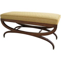 Curule form bench with Greek Key Upholstery