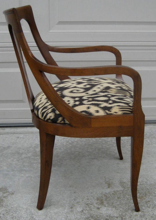 Superb set of four Regency style armchairs by Kindel, Grand Rapids.  These chairs can be custom finished to specification.<br />
<br />
<br />
<br />
<br />
<br />
Keywords: Kindel, Draper, Baker, Klismos, Saber Leg, Ikat
