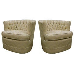 Classic Pair of Tufted Back Barrel Chairs