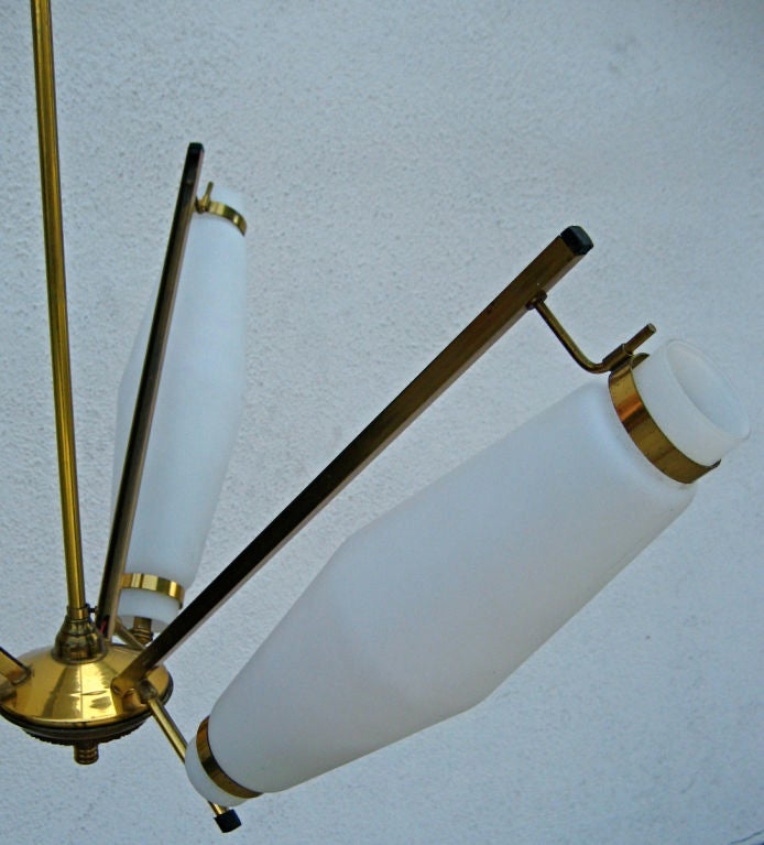 Modern Brass and White Glass Italian Chandelier