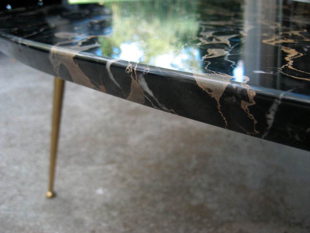 Brass Exceptional Italian Freeform Marble Cocktail Table