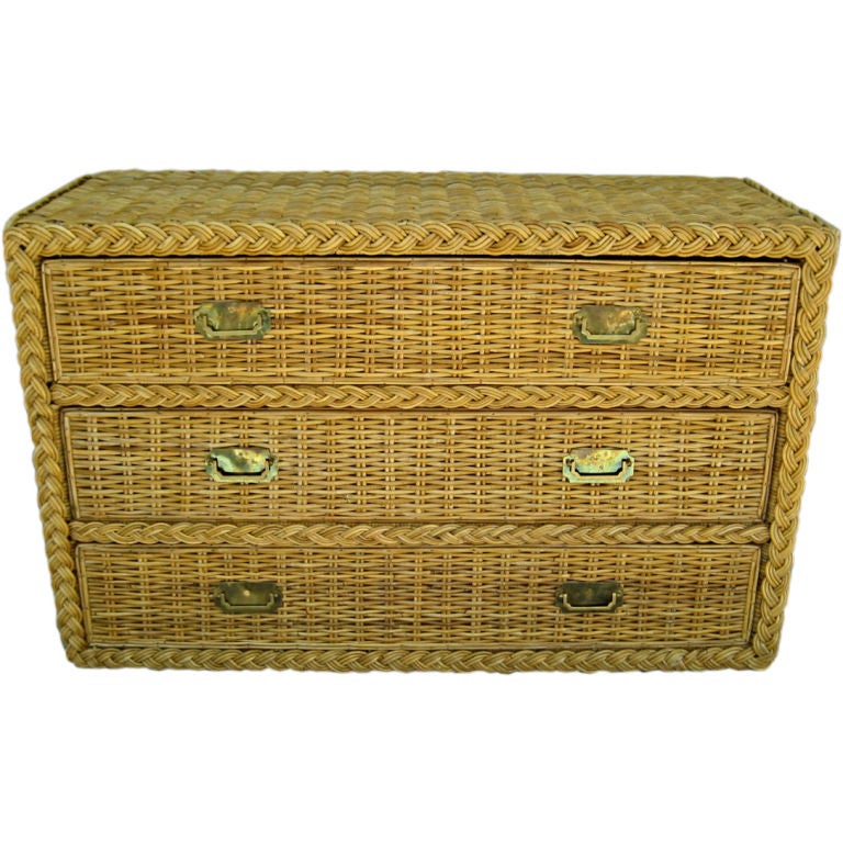 Superb Wicker Chest of Drawers with Brass Hardware at 1stDibs