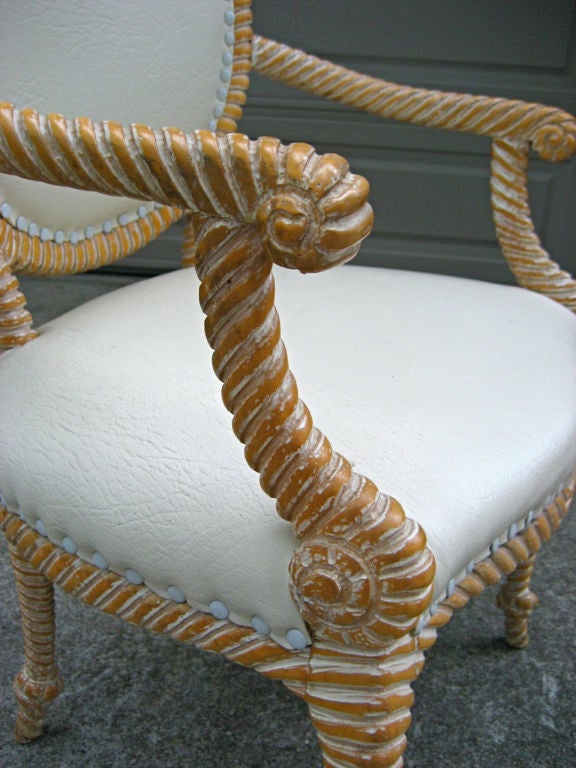 Late 20th Century Exceptional set of Four Carved Rope and Tassel Armchairs