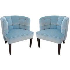 Pair of Tufted Velvet Barrel Back Slipper Chairs