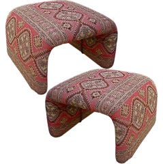 Vintage Pair of Waterfall Stools with Kilim Tapestry Upholstery