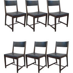 Set of Six Walnut and Leather Chairs by Directional