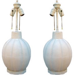 Rare Early Pair of Plaster Melon form lamps by Michael Taylor