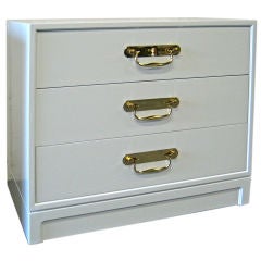 White Lacquer Bachelors Chest with Brass Drop Pulls