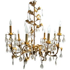 Italian Gilt Tole Chandelier with Crystal Drops 9