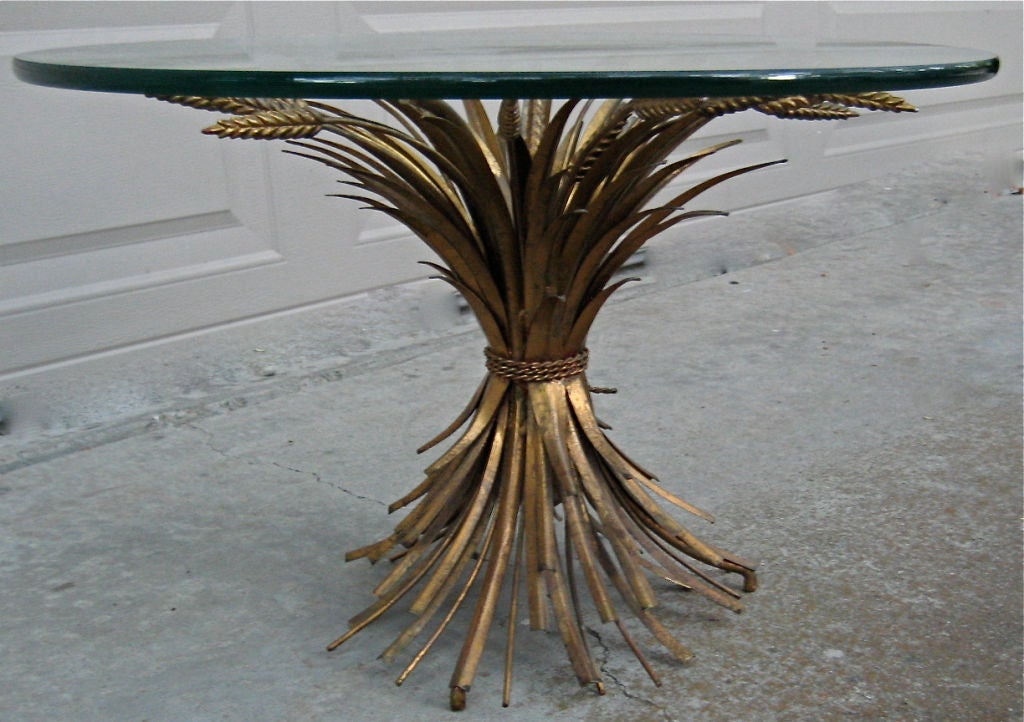 Beautiful Gilt Sheaf of Wheat form side table.  4 available.