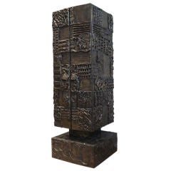 Architectural Rare Sculpted Bronze Cabinet  by Paul Evans.