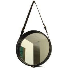Jacques Adnet Round Mirror.
