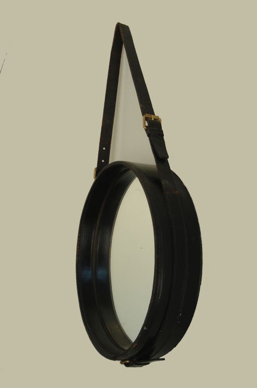 Jacques Adnet Round Mirror.