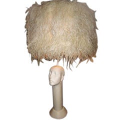 FABULOUS SCULPTURAL PLASTER HEAD WITH OSTRICH SHADE