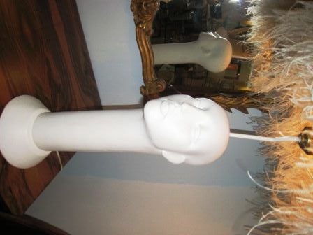 FABULOUS SCULPTURAL PLASTER HEAD WITH OSTRICH SHADE