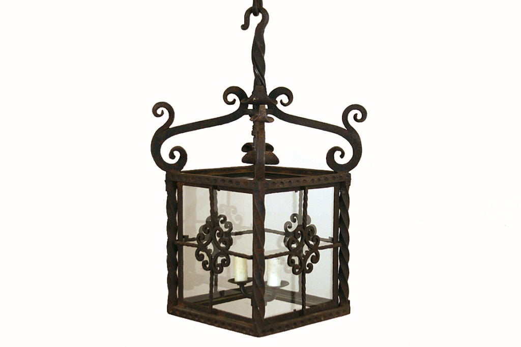 Italian BaroqueStyle Wrought Iron 4-Sided Hanging Lantern