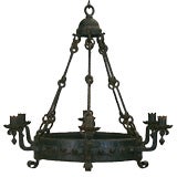 English Arts and Crafts Period Wrought Iron 6-Light Chandelier