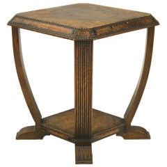 French Art Deco Two-Tier Leather Covered Side Table
