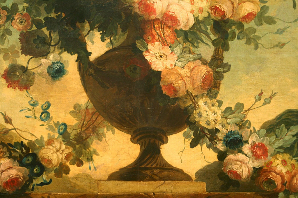 Large 19c.Dutch School Still Life, Flowers in Urn in a Landscape