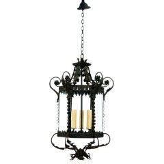 Tuscan Baroque Style Wrought Iron and Tole Hexagonal Lantern