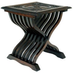 An Italian Carved Oak Savonarola Style Side Table or Stool