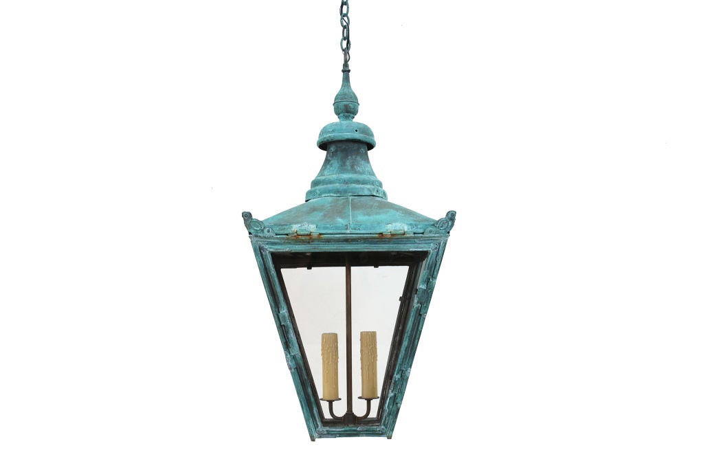 An English Patinated Copper 2-Light Hanging Lantern