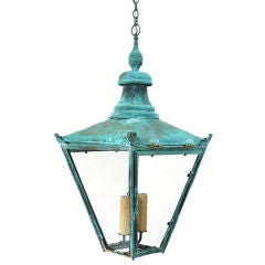 Antique An English Patinated Copper 2-Light Hanging Lantern