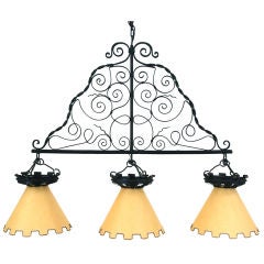 Antique Wrought Iron Vertical Hanging Three-Light Fixture