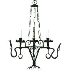 Italian Wrought Iron and Painted 3-Light  Chandelier
