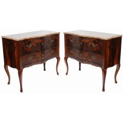 Vintage Pr Italian Rococo Style Marble Top 2 Drawer Commodes in Rosewood
