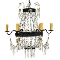 Antique Italian Late Empire Iron, Brass, and Glass 6-arm Chandelier