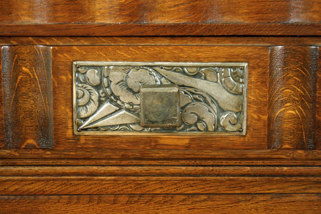 A Pair of Northern European Oak Art Deco Marble Top Credenzas 1