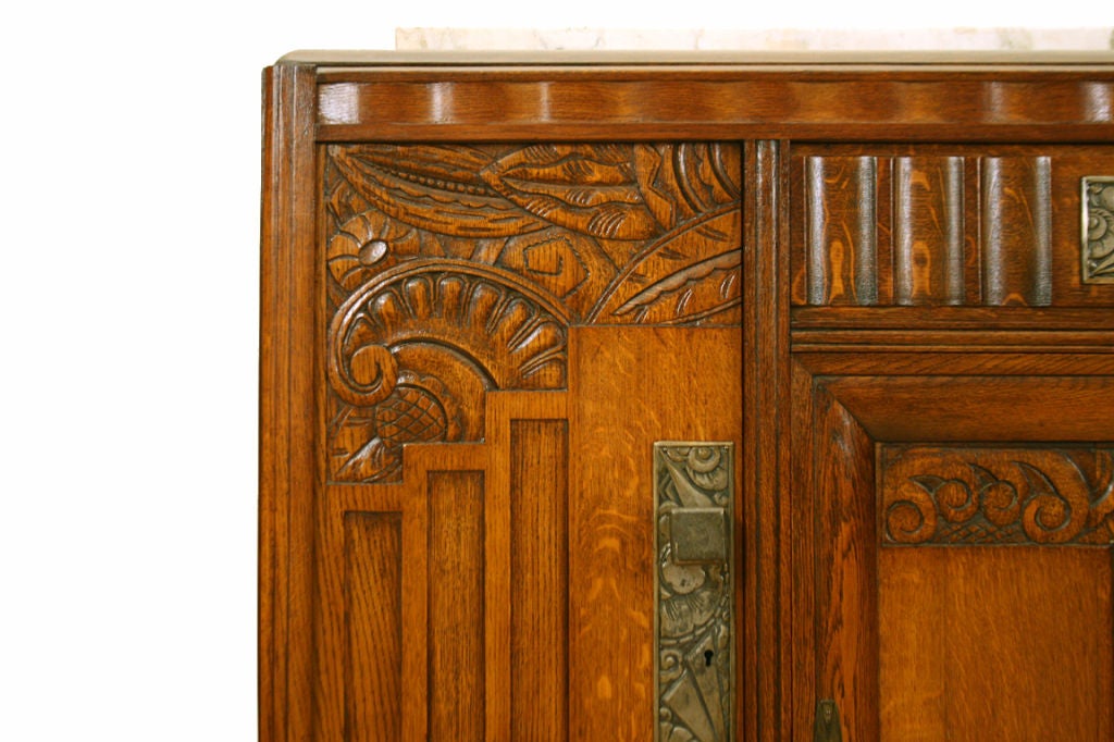 Mid-20th Century A Pair of Northern European Oak Art Deco Marble Top Credenzas