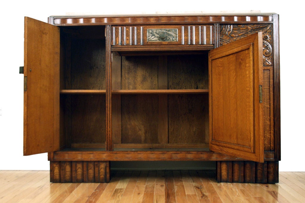 A Pair of Northern European Oak Art Deco Marble Top Credenzas 3