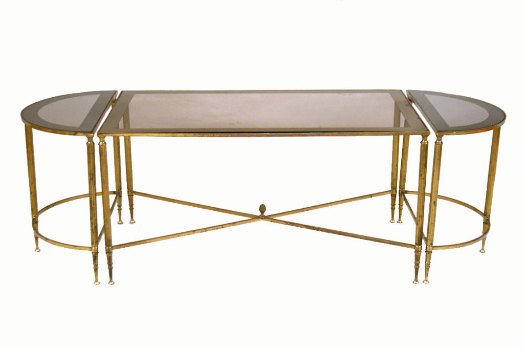 A Gilt Brass Bagues 3-Piece Mirrored Glass CoffeeTable
