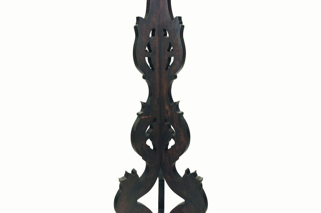Mid-20th Century Italian Carved Walnut Floor Lamp with Custom Shade