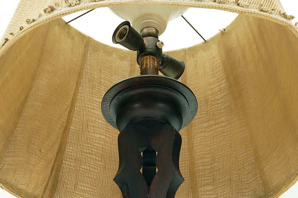 Italian Carved Walnut Floor Lamp with Custom Shade In Excellent Condition In Atlanta, GA