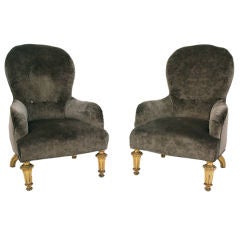 A Pair of Carlo X Carved Giltwood and Upholstered Poltrone