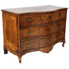 German Rococo Walnut and Mixed Veneers 3-Drawer Commode