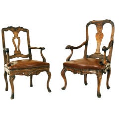 A Matched Pair of Italian Rococo Leather Upholstered Poltrone