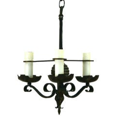 A French Louis Philippe Wrought Iron and Wood 3-Arm Chandelier