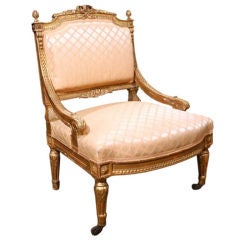 Louis XVI Neoclassical Gilt Slipper Chair. Late 19th C