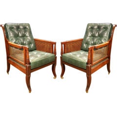 PAIR Regency Mahogany Caned Bergeres. Circa 1810