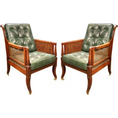 PAIR Regency Mahogany Caned Bergeres. Circa 1810